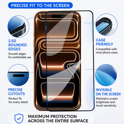 10-1 pcs Tempered Glass for IPhone 17 Pro Max 16 15 14 13 12 11 Promax Plus + Screen Protectors Full Cover Protective Screen Case
