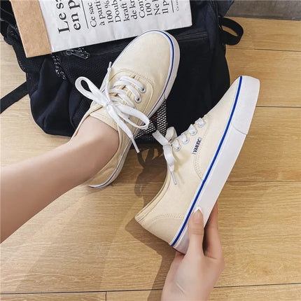 Casual Flats Canvas Sneakers Women Outdoor Solid Color Shallow Sports Shoes Tennis Female Streetwear Lace Up Vulcanize Shoes