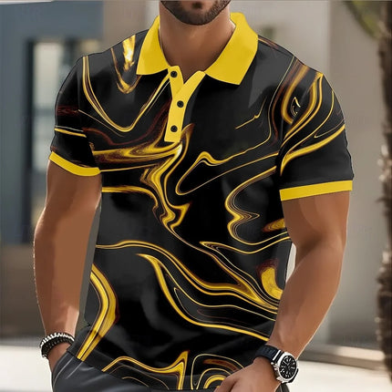 Men's Abstract Geometric Polo Short Sleeve Shirts Lapel Business Casual Athleisure Daily Wear 3D Print Buttons Spring 2026