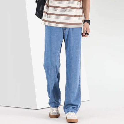 2026 Spring/Summer New Ice Silk Loose Denim Fashionable Sports Casual Pants for Men, Loose and Droopy Wide-Leg Pants