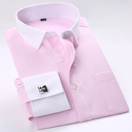 Men's Spread Collar French Cuff Dress Shirt Long Sleeve Formal Business Buttons Male Wedding Shirts Regular Fit Cufflinks Shirt