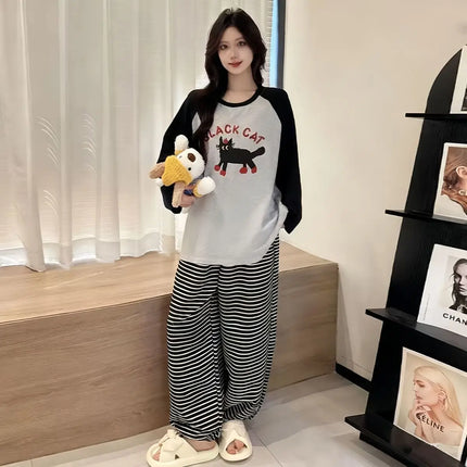 2Pcs Spring Autumn Clothing Sets Sleepwear Pajamas Set Cotton Cartoon Pyjamas Y2K Aesthetic Fashion Fit Loungewear