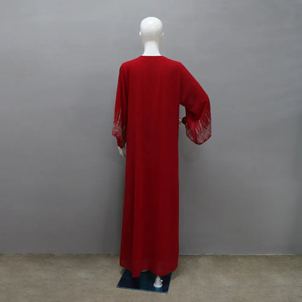 2024 Dubai Abaya Autumn Fashion Muslim Long Sleeve V-neck Party Evening Maxi Dress Kaftan clothes for Muslim Dress Women Outfits