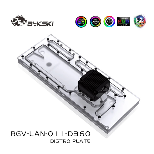 Bykski Acryl-Verteilerplatte / Verteilerboard für LIAN LI O11 Dynamic Gehäuse / Passend für zwei 360-mm-Radiatoren / Kombi-DDC-Pumpe / RGV-LAN-O11-D360
