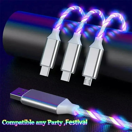 Glowing LED Light USB 3 IN 1 cable Phone Fast Charging Charger Luminous USB-C Cable For Xiaomi iPhone Phone - product image f