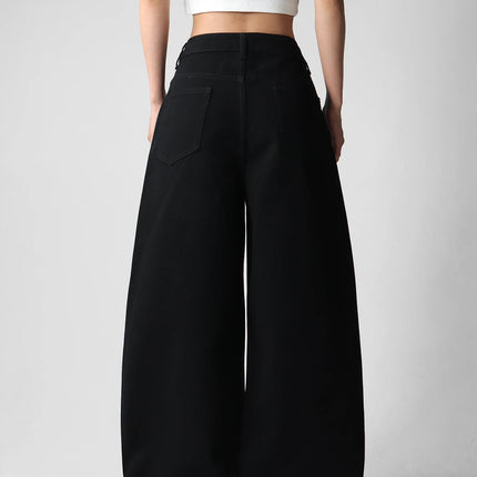 American Street Fashion Spider Web Rhinestone Fashion Pants, Versatile Slim-Fitting Wide-Leg Black Jeans For Women