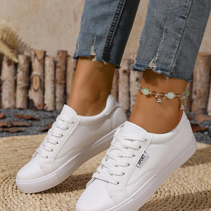 White Shoes Women's Spring Autumn Flat Bottom Leather Sneakers Casual Lace Up Students College Style Board Shoes Female
