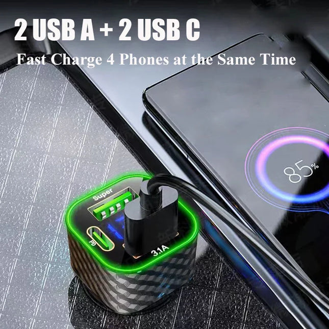 UYUXIO USB C Auto-Ladegerät Dual PD 4-in-1 mit Spannungsanzeige Super Schnelles Ladeadapter für iPhone Xiaomi Oppo Vivo Samsung