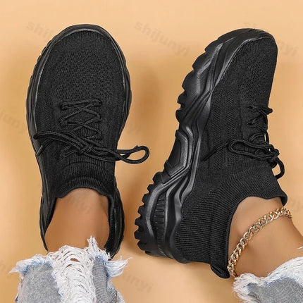 Fashion Stretch Knitting Sneakers for Women 2024 Autumn Couple Lace Up Non Slip Flats Casual Sports Shoes Woman Plus Size 35-43