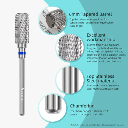 HYTOOS Safety Nail Drill Bits 13mm Barrel Dust Proof D4S Right-handed Carbide Drill Bits for Nails Electric Manicure Drills Tool