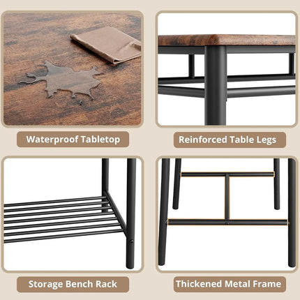IRONCK Dining Table Set for 4, Kitchen Table with Upholstered Bench and 2 Chairs, Kitchen Table and Chairs Set for Small Space