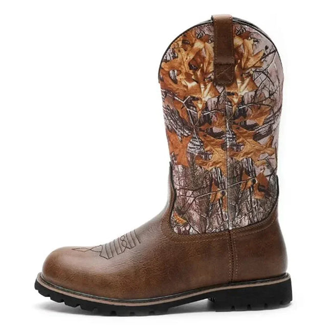 Fashion Designer Cowboy Boots Vintage Men's Knight Snow Boots Big Size Motorcycle Overshoes Men Slip-on Embroidery Process Shoes