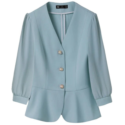 Women Casual 2 Pieces Set 2024 New Fashion Lantern Sleeve Jacket + White Dress Suit Office Ladies Business Blazers Skirt Set