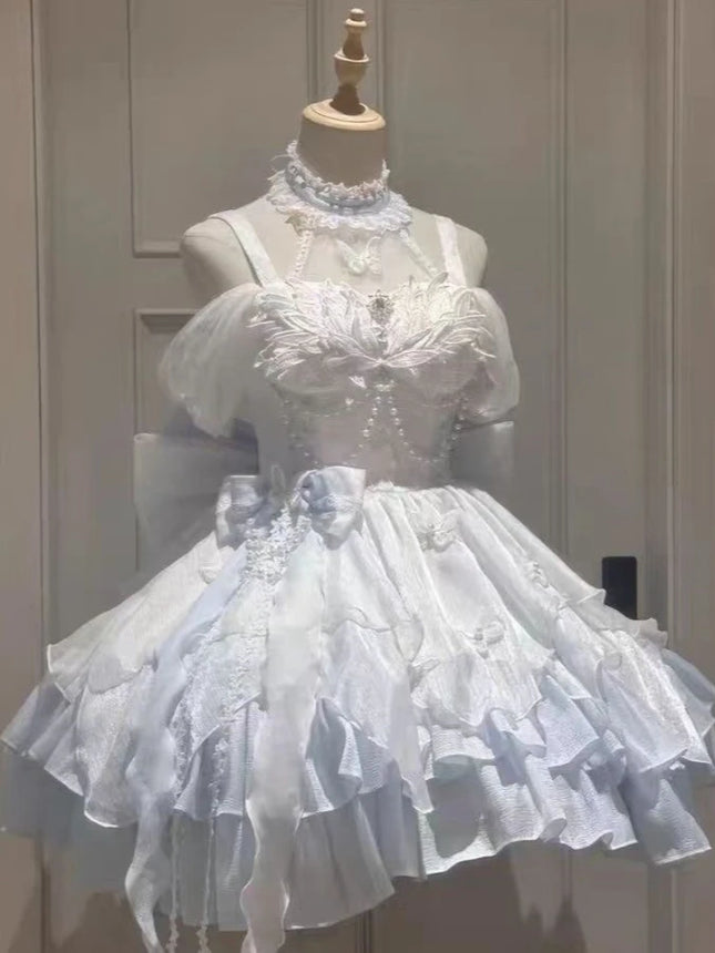 Japanische Sweet Lolita Kawaii Flauschige Kleid Frauen JK Lovely Ballet Prinzessin Kuchen Kleider Harajuku Spitze Schleife Patchwork Süßes Outfit