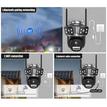 6MP Three Lens WiFi Security Camera Outdoor PTZ IP Camera Triple Screen Display Human Detection Two Way Audio Full Color Night Vision H265 Surveillance Camera