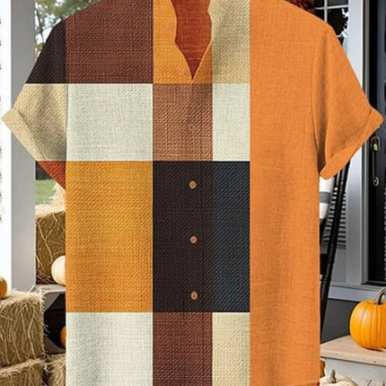 Men's Quirky Retro Cat Printed Linen Shirt Short Sleeve Fashionable Stand up Collar Outdoor Casual Party Wear