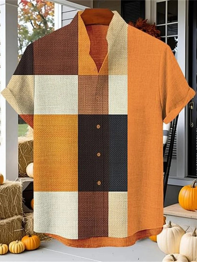 Camisa de lino para hombre con estampado retro peculiar de gato, manga corta, cuello mao, a la moda, para uso casual al aire libre o fiestas