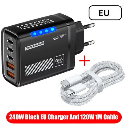 5 IN 1 GaN Desktop Charger For IPhone17 16Pro Laptop Samsung 240W Fast Charging Adapter USB-C To Type-C Cable 3PD - product i