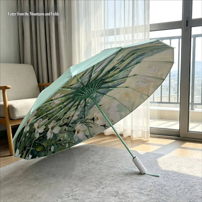 16-Rib Luxury 3-Fold Automatic Umbrella, Dual-purpose for Sunny & Rainy Days, Color Coating Windproof Sun Umbrella, UV Protectio