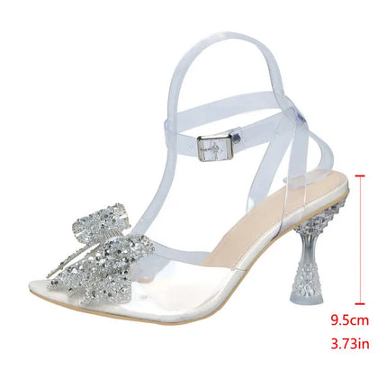 Luxury Rhinestore Bowknot Super High Heel Sandal Women Summer 2026 Sexy Transparent Pvc Strap Peep Toe Sandals Woman Party Shoes