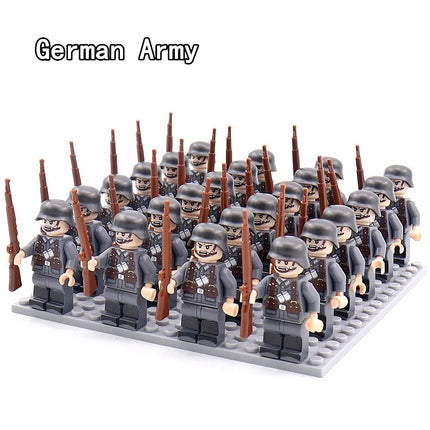 WW2 24pcs/Lot Military Soldiers Building Blocks Set Weapons Soviet US UK China France Army Action Figures Bricks Toys Kids Gifts