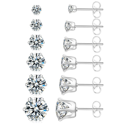 1 Pair Gold Sliver Color Stainless Steel Clear Cubic Zirconia Stud Earrings for Men Women Daily Wear Jewelry Sizes 3-8mm
