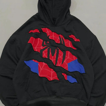 American Retro Spider Patchwork Print Hoodies Fashion Oversized Loose Full Zipper Hoodie Men Jacket Gothic Y2k Street Sweatshirt