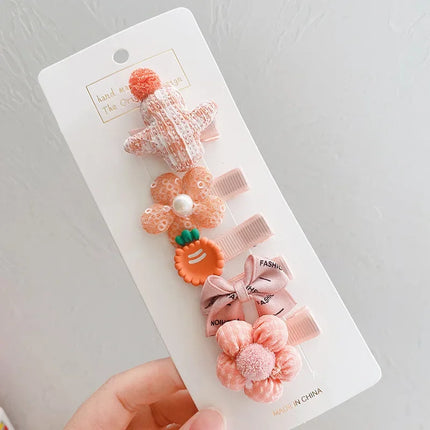 5pcs/set Baby Girls Cute Princess Hairpins Headband Bow Flower Korean Hair Pins Clips for Children Mini Soft Kids Accessories