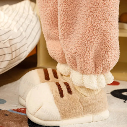 Winter Warm Women Home Slipper Fuzzy Cat Tiger Paw Claw Fur Plush Indoor Lazy Man Thermal Furry House Shoe Funny Flat Flip Flop