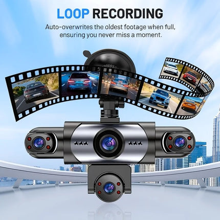 BCUOZ 5-Lens 360° Dashcam with Super Night Vision - 1080P Front 720P Rear Left Right Car Cameras Loop Recording G-Sensor WDR 12-24V Plug Power Supply Optional 64GB Memory Card