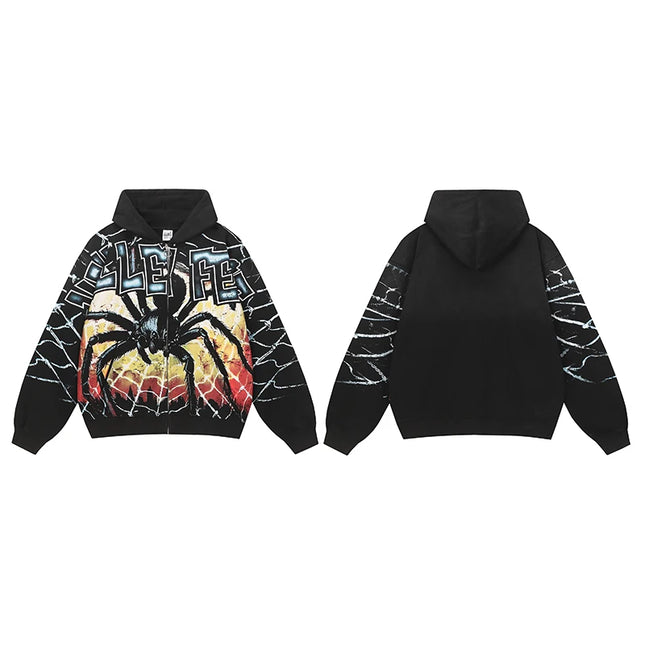 Conjunto de BlackHole Lavado E con Diamantes de Moda para Hombre 1:1 de Alta Costura para Mujer, Ropa de Calle Americana, Sudaderas VA con Cremallera