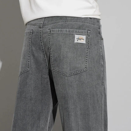 2025 New Lyocell Summer Thin Business Male Pants Jeans Men's High Waist Loose Comfortable Straight Elastic Denim Trousers