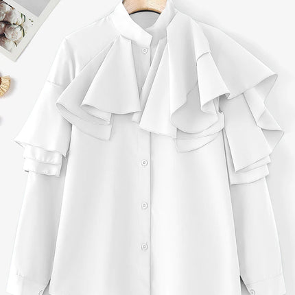 ZANZEA Vintage Solid Office Blouse Women Ruffled Stitching Street Shirts Spring 3D Long Sleeve Tops Casual Loose Buttons Tunics