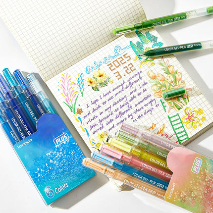 6 Glittering Journal Pens - Vibrant Colors, Perfect for Journaling, Marking, Drawing, Coloring, Writing Greeting Cards, and Holi