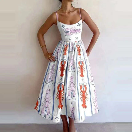 2026 Women's Midi White Vacation Dresses Pink Elegant And Pretty Dress Spaghetti Strap Beach Dress A Line Party Dresses Females