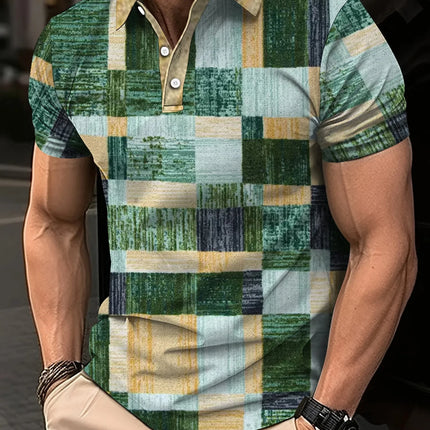 Fashion Harajuku Fitness Ropa Hombre Loose Casual Sportswear POLO Shirt Plaid Printing Button Short Sleeve Tee Shirts GYM Tops