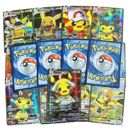 Latest 55PCS Pokemon Anime Holographic Cards Pikachu Characters Cosplay English Shiny Collection Trading Card Toys Kids Gifts