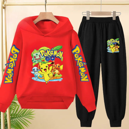 Children Kawaii Pokemons Long sleeves Hoodie Boy Girl 3-12Yrs Clothing Pikachu Sweatshirt Top+Pants Two-piece Casual Jogging Set