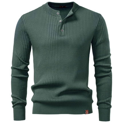 AIOPESON Button Placket Polo Shirt Men Ribbed Stripe Long Sleeve Contemporary Fit Minimalist Autumn Winter Premium Business Top