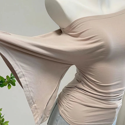 Sexy Summer Off Shoulder T shirt Women Elegant Batwing Short sleeve Cowl Neck Tops Korean Chic Tight Tshirt Lady Tees 2025 New