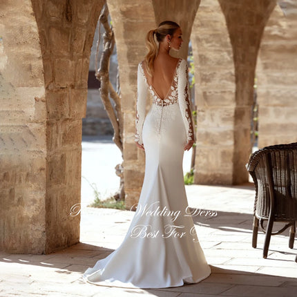 Classic Lace Long Sleeves Mermaid Wedding Dress 2026 V-Neck Open Back Appliqued Buttons Bridal Gown Vestidos De Novia Customized