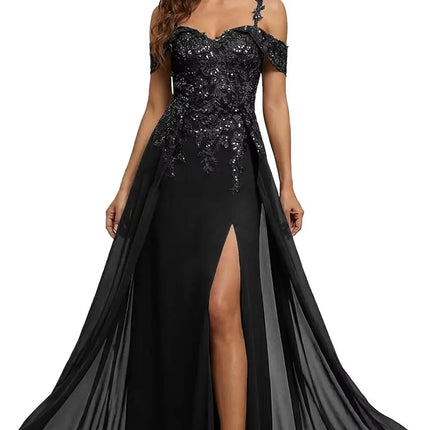 Sequin Lace Mother of The Bride Dresses for Woman with Slit Spaghetti Straps Long Formal Evening Dress