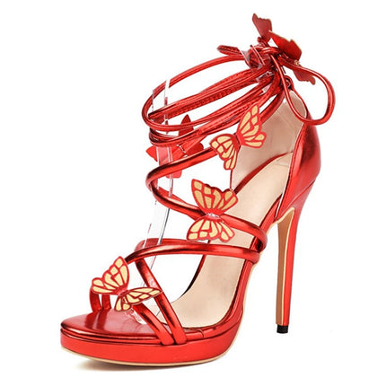 ANOVISHANA Sexy Elegant Open Toe Women Sandals Cross Strap Party Thin Stiletto Heel Big Size 30 46 47 48 49 50 Red