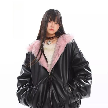 Korea Fuax Fur Hooded Parkas Y2K Coats Vintage Thicken Loose Casual Chaqueta Tops Fashion Snow Wear Women Jackets Abrigos 2025