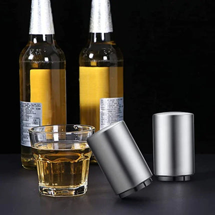 Stainless Steel Automatic  Beer Bottle Opener No Bend Push Down Cap - Easy Open for Beer and Soda Glass Bottles Kitchen Opener