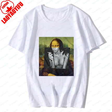 Banksy Renaissance Mona Lisa Street Artist T Shirt Men Retro Short Sleeve T-Shirt Women Funny Tee Shirt Harajuku Graphic Shirts