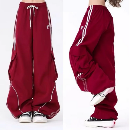 Y2K Black Striped Women Cargo Pants Korean Fashion Wide Leg Baggy Trousers Streetwear Autunm Harajuku Hip Hop Oversized Loose