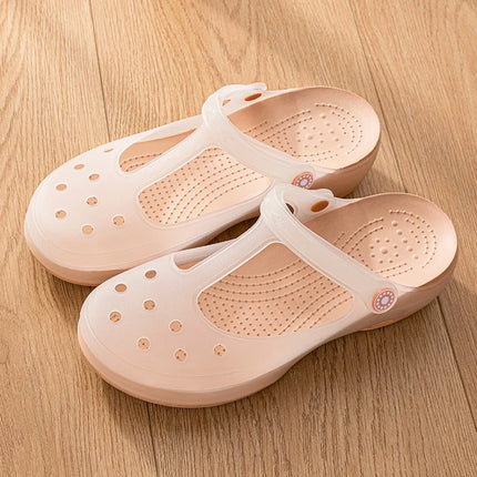 TPU Women's Hole Shoes Wrap Toe Thick Bottom Outdoor Slippers Non-Slip Breathable Beach Indoor Slippers
