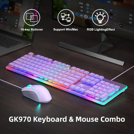 MageGee Gaming Keyboard and Mouse 104 Keys RGB 6 Speed Mouse Combo Pudding Keycaps Silent Computer Keyboard PC - product imag