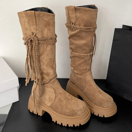 Comemore White Retro Platform Knee High Boots Thick High Heels Shoes for Women Fashion Autumn Stacked Long Knight Botas Female